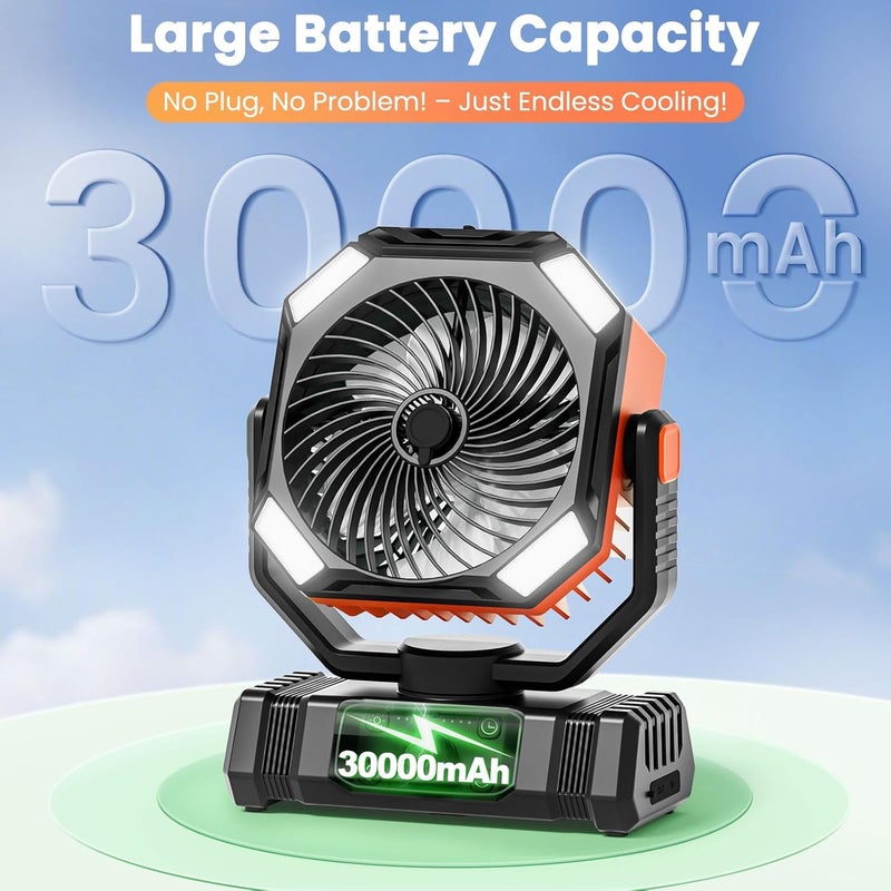 AIEPOCH Camping Fan Rechargeable - 30000mAh Battery Powered Misting Fan for Outdoor Beach Tent - Portable Battery Operated Tent Air Conditioner for Camping - Glamping Essentials (Orange) - Image 2